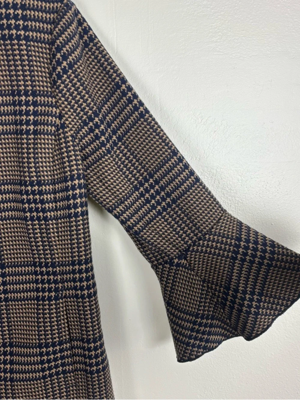 Cabi Jacket Women’s Size Small Flounce Navy Brown Tan Glen Plaid Check #3902